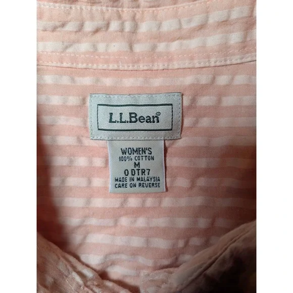 L.L. Bean Women's Orange Seersucker Long Sleeve Button Down Shirt Size Medium - Picture 3 of 3